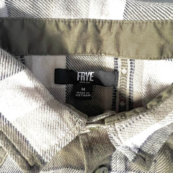 Frye Men’s Plaid Button Down Shirt Green Gray 100% Cotton Long Sleeve Medium - Picture 7 of 11